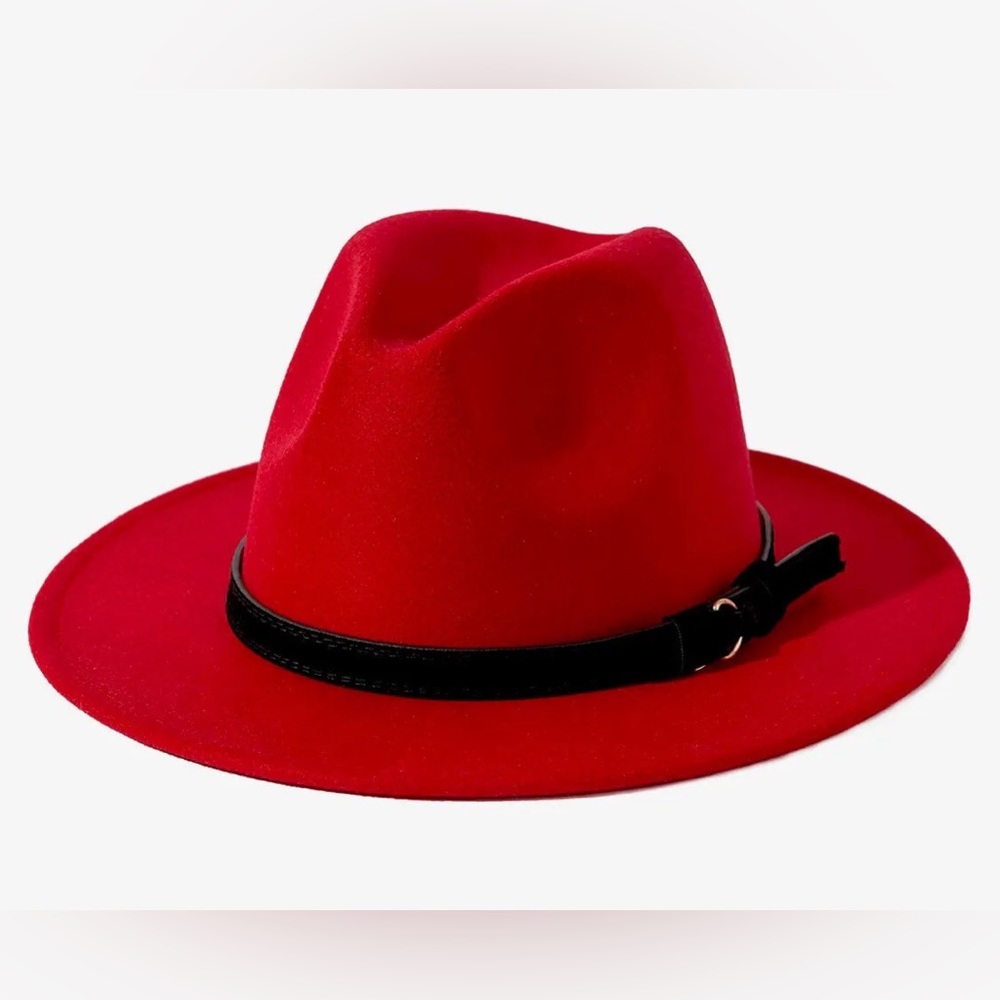 SOLD- Unisex Vintage Wide Brim Fedora Hat with Belt Buckle